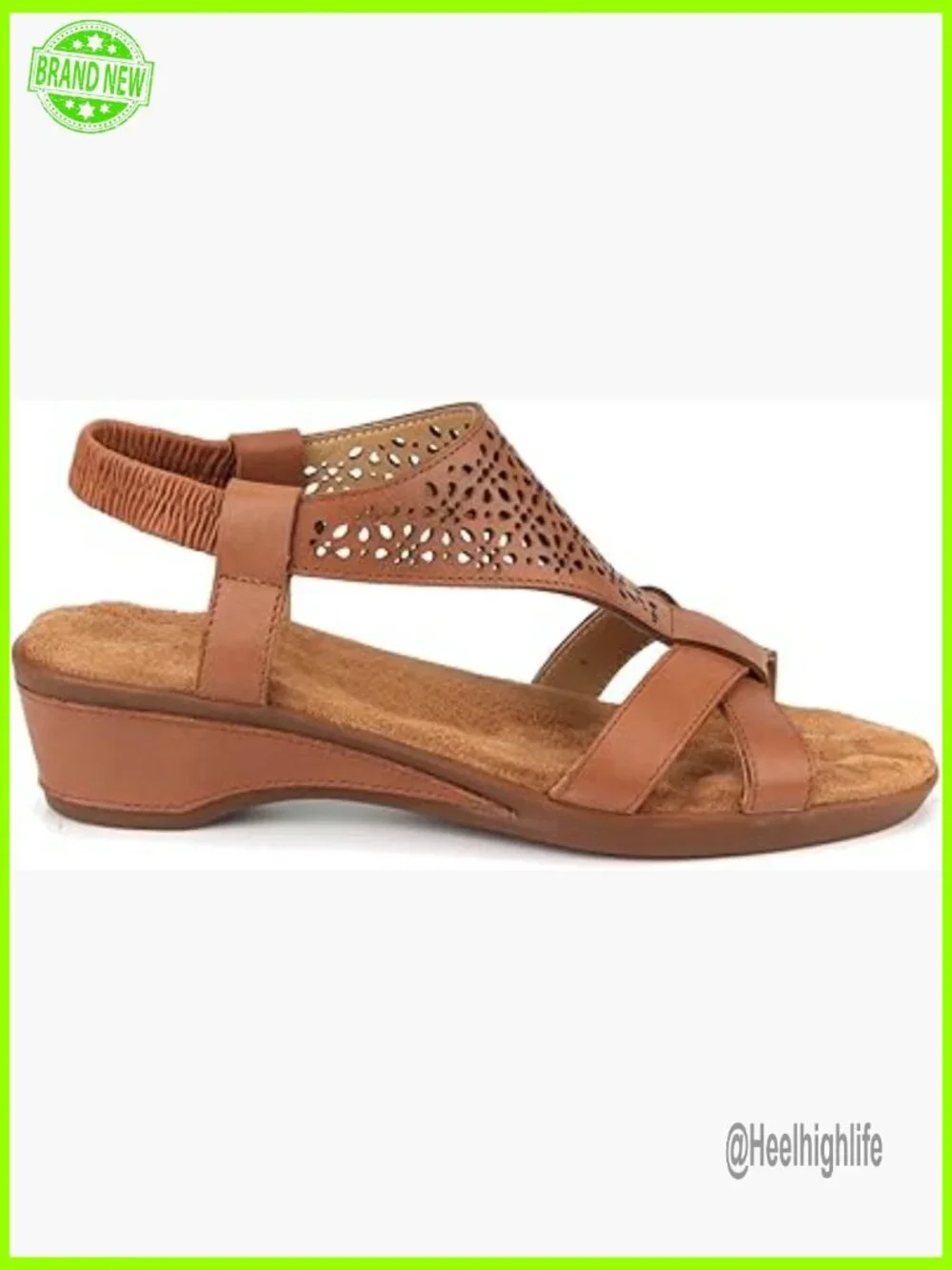 Genuine Leather Wedge Sandals with Cushioned Footbed, Elastic Heel Strap